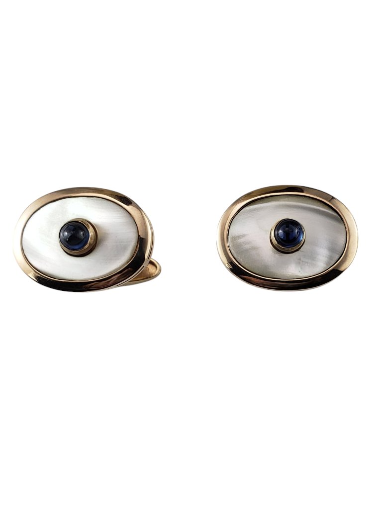 14 Karat Yellow Gold Mother Of Pearl And Sapphire Cufflinks 19910